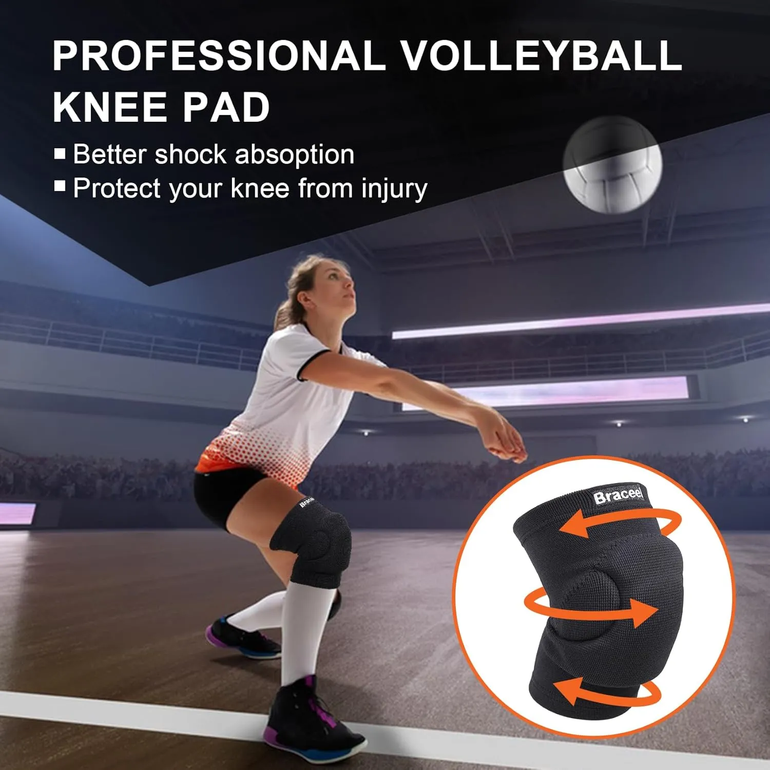 Volleyball Knee Pads (Upgraded High Shock Absorbing Pad) for Women & Men, Youth, Girls & Boys, Black Knee Pads Must Have Volleyball Gear (Small, Black)