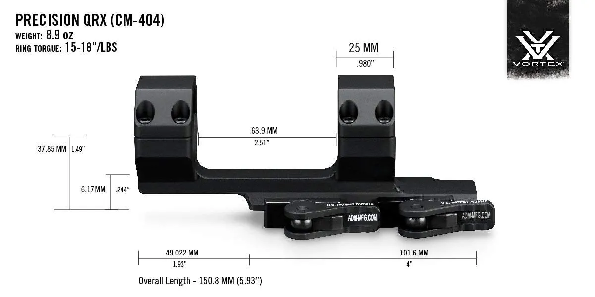 Vortex Optics Precision QR Extended Cantilever 30mm Mount 2-Inch Offset CM-404