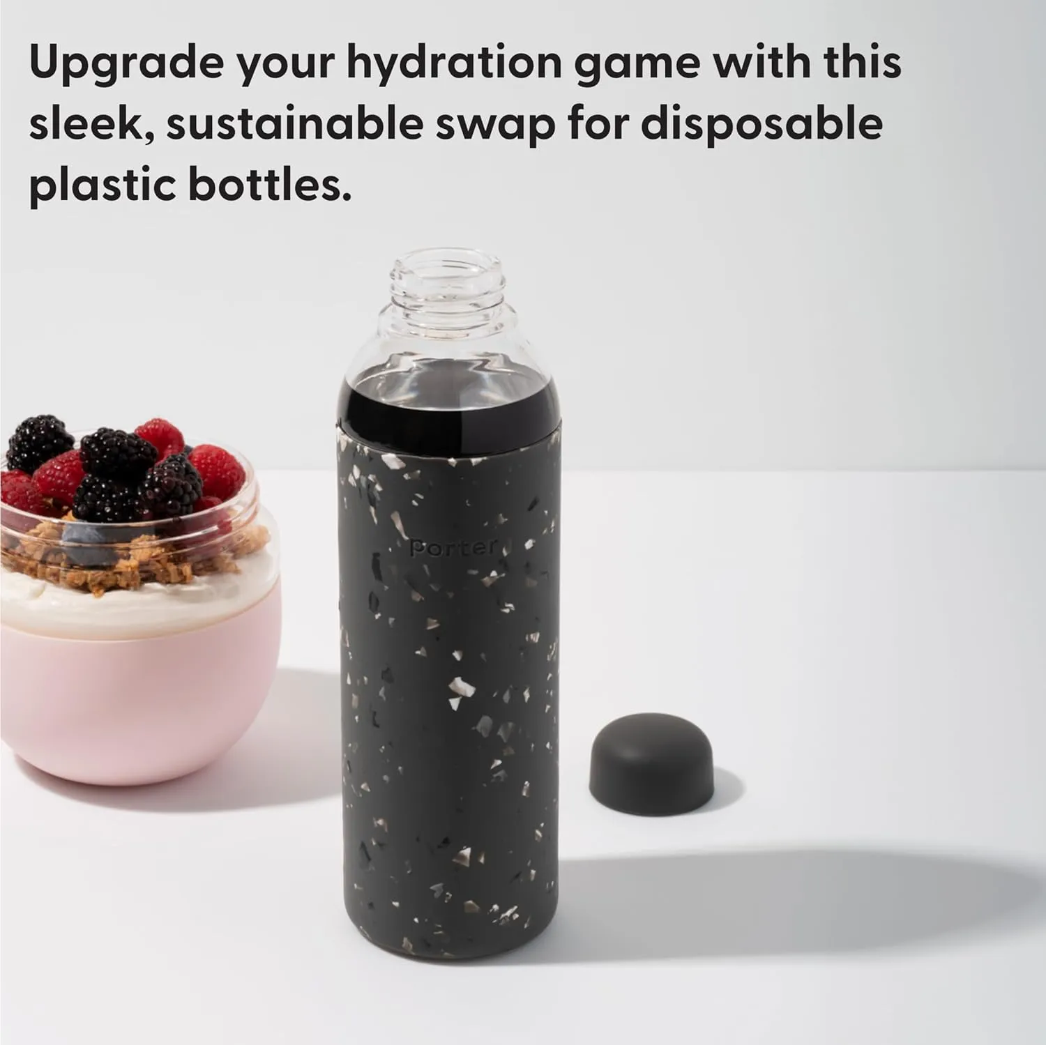 W&P Porter Glass Water Bottle with Protective Silicone Sleeve, Lavender 20oz, Leak-Proof Reusable Bottle, Dishwasher Safe, Borosilicate Glass