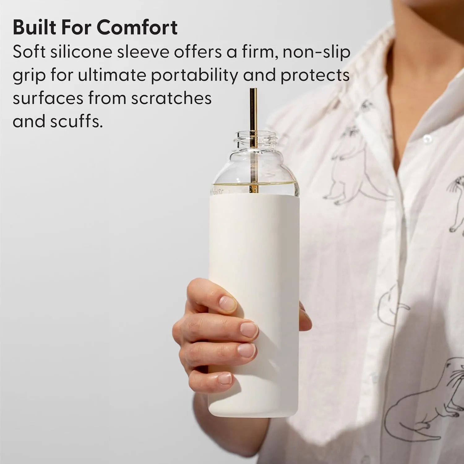 W&P Porter Glass Water Bottle with Protective Silicone Sleeve, Lavender 20oz, Leak-Proof Reusable Bottle, Dishwasher Safe, Borosilicate Glass