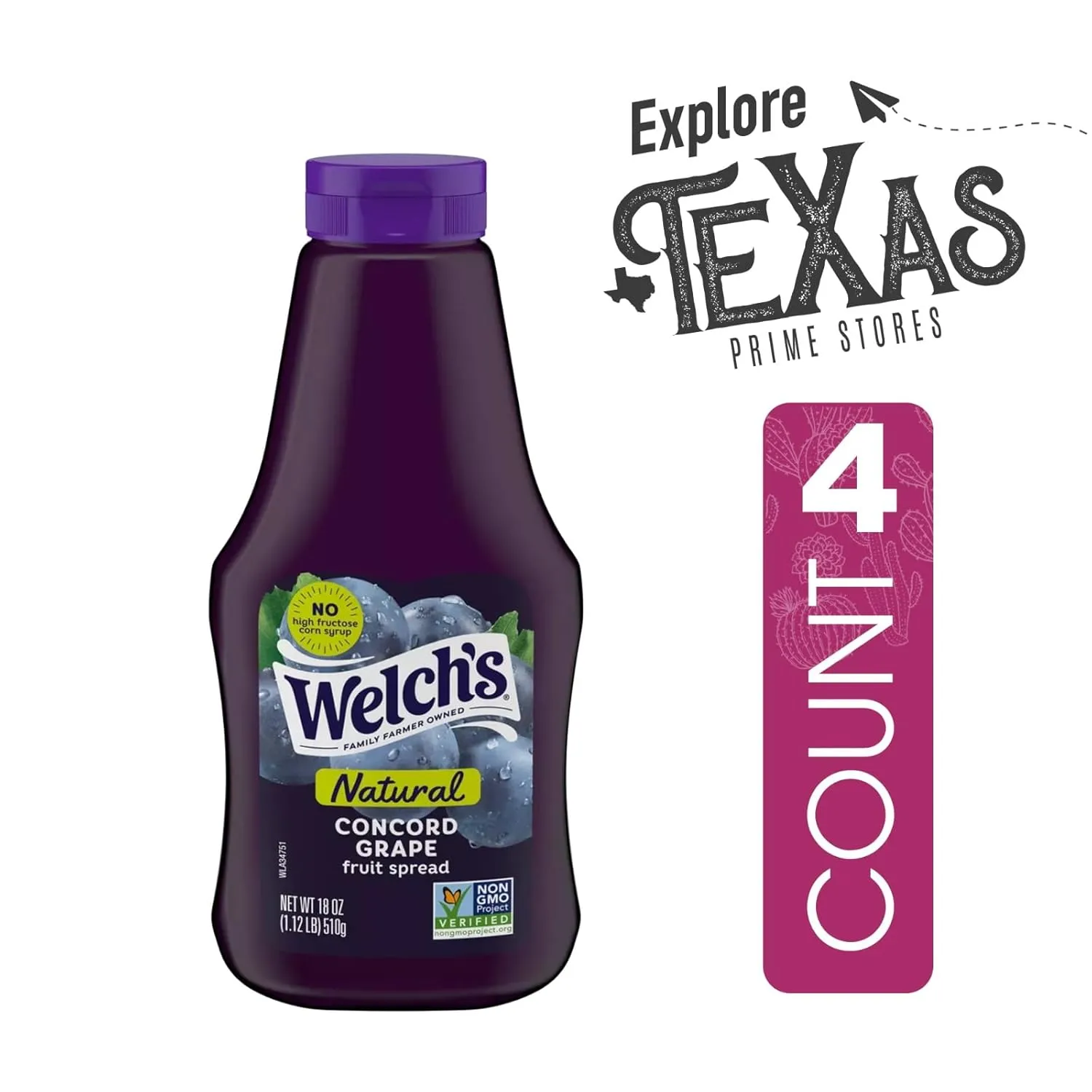 Welch's Squeezable 4-Pack of Natural Concord Grape Fruit Spread Gluten Free 18oz Plastic Jar   1 Freebie by Lavinia Essentials