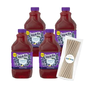 Welch's Zero Sugar Concord Grape Fruit Juice Drink 64 fl oz Plastic Bottles 4 Pack   15 Sugarcane Disposable Straws by KOOL8SHOP Infinite Deals