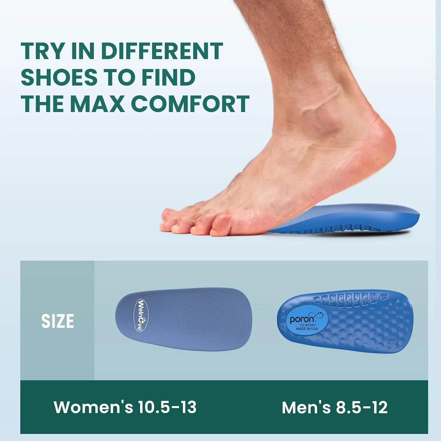 Welnove Memory Foam Heel Insert,Plantar Fasciitis Insoles for Heel Pain - Shock Absorption & Extra Cushioning Comfort Heel Inserts for Work Boot for Heel Spur Relief,Women 10.5-13 Men 8.5-12