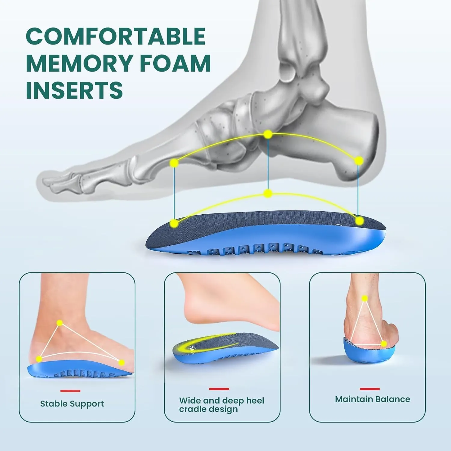 Welnove Memory Foam Heel Insert,Plantar Fasciitis Insoles for Heel Pain - Shock Absorption & Extra Cushioning Comfort Heel Inserts for Work Boot for Heel Spur Relief,Women 10.5-13 Men 8.5-12