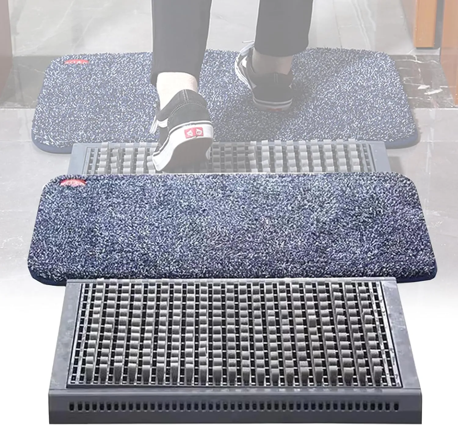 Wet Dry Cleaning Foot Pads, 2-in-1 Sole Clean Floor Mat, 28×16.5", Shoe Sole Brush and Absorbent Pads, Dirt Trapper, Cleaning Soles, for Foyer/Entrance/Store