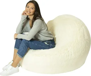 White Inflatable Chair, Softer,Removable and Washable Fur Cover