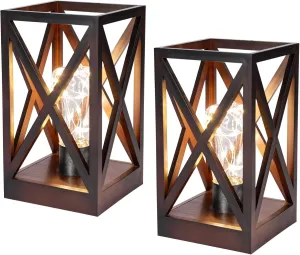 WINGBO 2 Pack Retro Battery Powered Table Lamps, Battery Operated Cordless Lamp Set, Portable Nightlight Decorative Light for Living Room Dining Room Bedroom Entryway Patio Backyard, Walnut Finish
