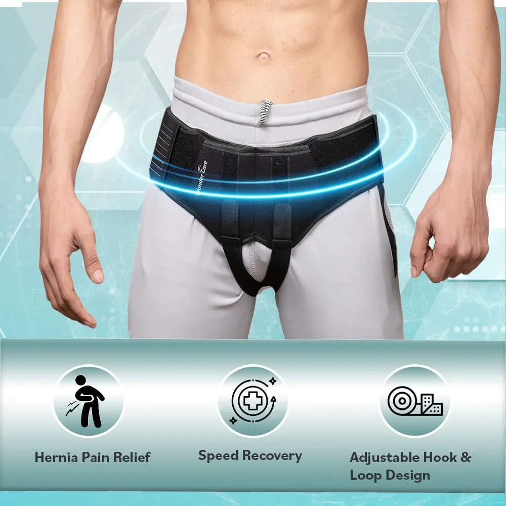 Wonder Care - Inguinal Hernia Support Belt Groin Truss Brace Post Surgery Hernia Pain Relief, Two Compression Pressure Foam Pads, Adjustable Elastic straps-A107 XL