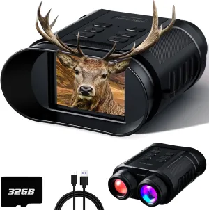 WONGKUO Night Vision Goggles - 5W Upgraded 4K HD IR Binoculars - 8X Digital Zoom, Rechargeable Binoculars with Camera Built in, 32GB Card to Save Photos and Videos, Flashlight for Camping Hunting
