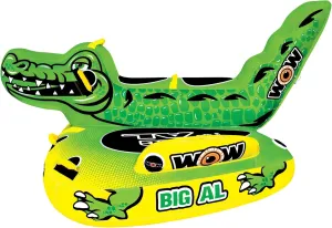 WOW Sports – Big Al Towable Tube for Boating – 1-4 Person 680 lbs Capacity – Alligator Inflatable Boat Tube for Lake Sports – Heavy Duty Nylon Cover – Youth & Adults