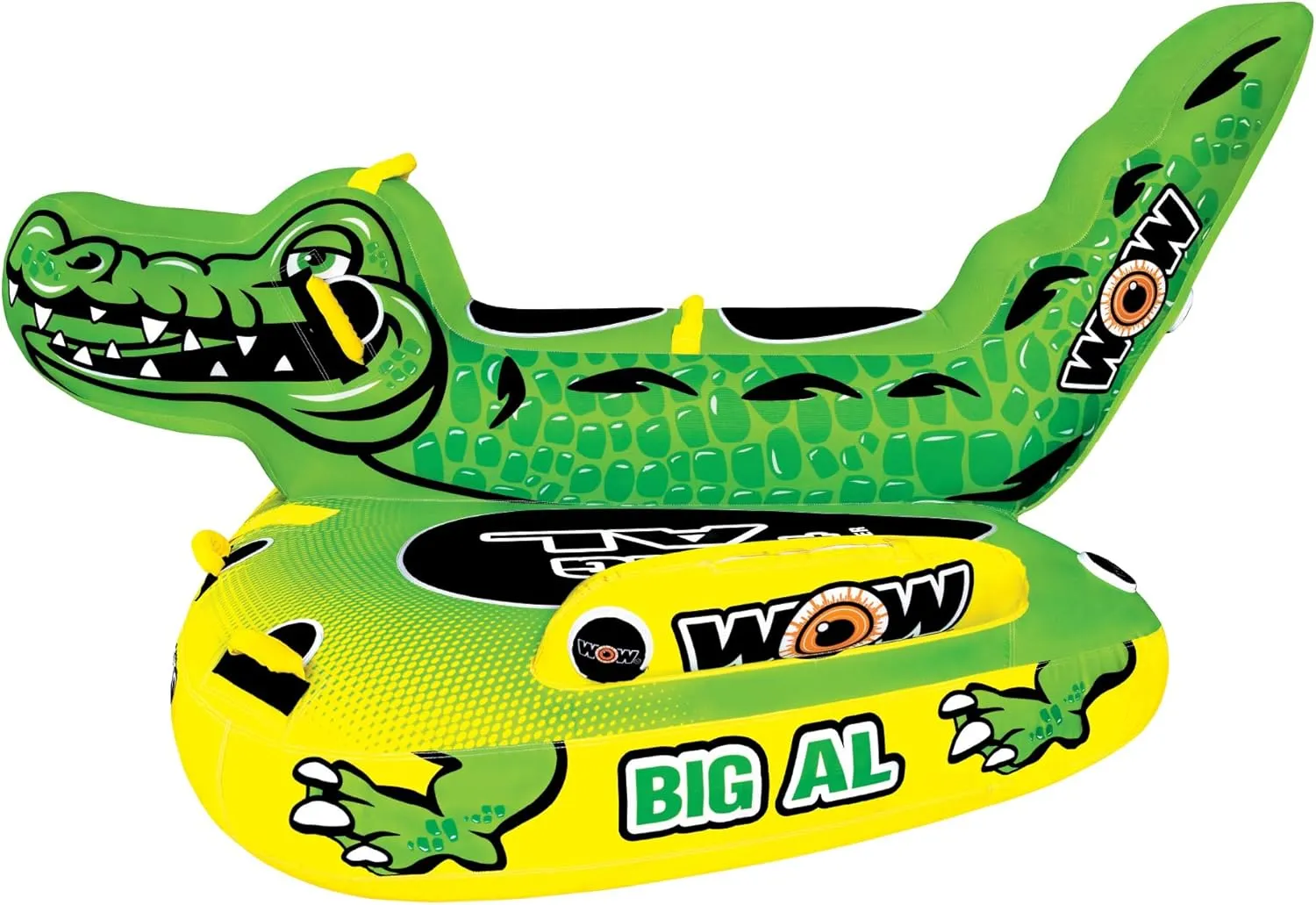 WOW Sports – Big Al Towable Tube for Boating – 1-4 Person 680 lbs Capacity – Alligator Inflatable Boat Tube for Lake Sports – Heavy Duty Nylon Cover – Youth & Adults