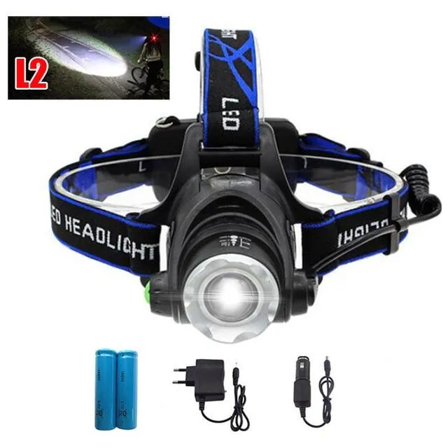XM L2 led headlamp frontal flashlight torch high bright headlight head light lamp frontale  18650 battery  AC /CAR charger