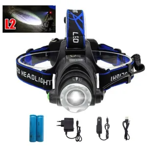 XM L2 led headlamp frontal flashlight torch high bright headlight head light lamp frontale  18650 battery  AC /CAR charger