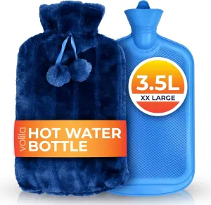 XXX-Large Hot Water Bottle with Cover - 3.5L Blue Hot Water Bag for Pain Relief - 118Fl Oz Extra Large Washable Soft Faux Fur, Big Hot Water Pack for Sore Muscles, Period Cramps, Hot and Cold Compress