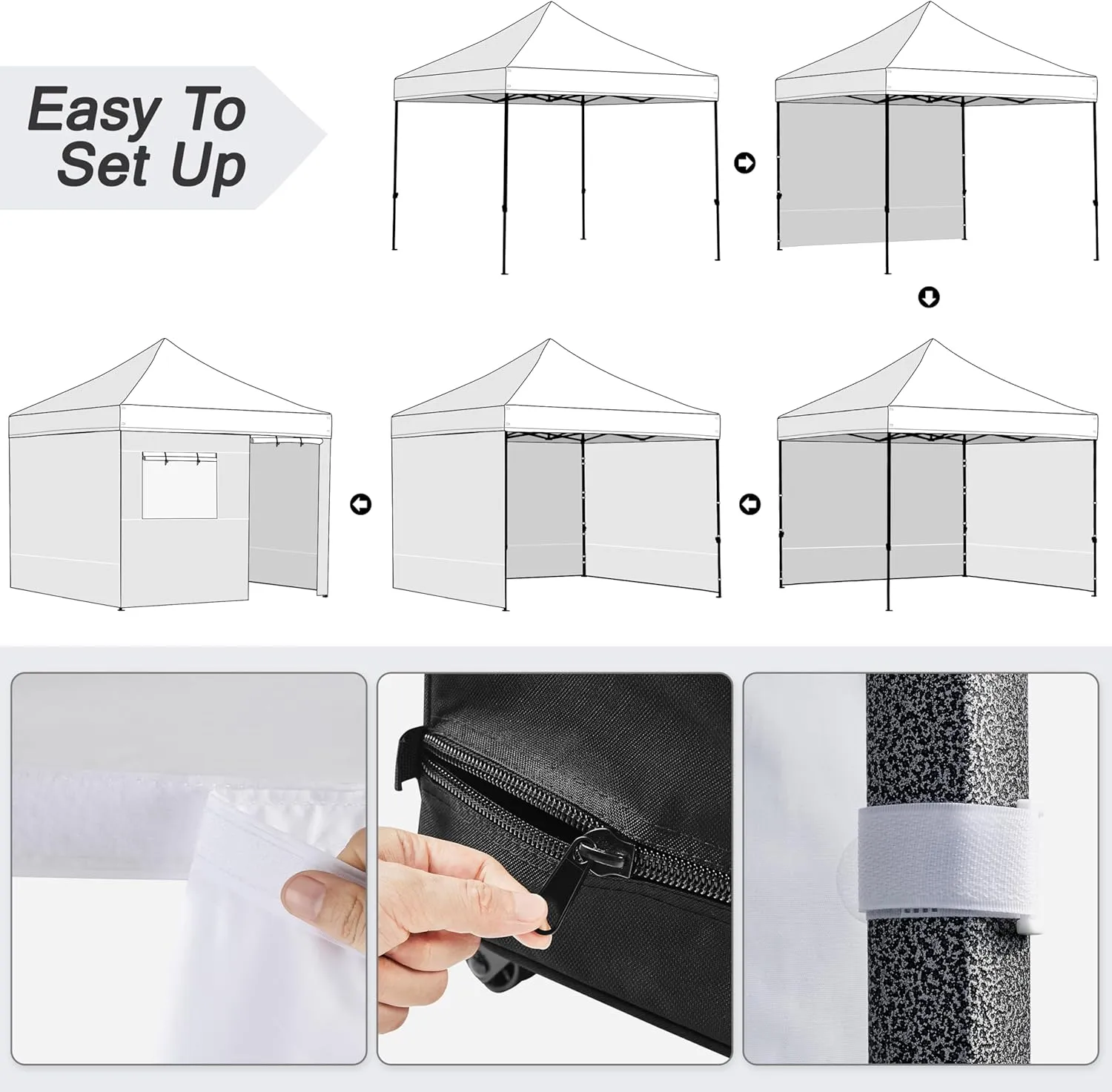 Yaheetech 10x10 Pop Up Commercial Canopy Tent with 4 Removable Sidewalls, Sandbags, Stakes & Ropes, Waterproof Instant Canopies for Wedding Party Commercial Event Pavilion, White