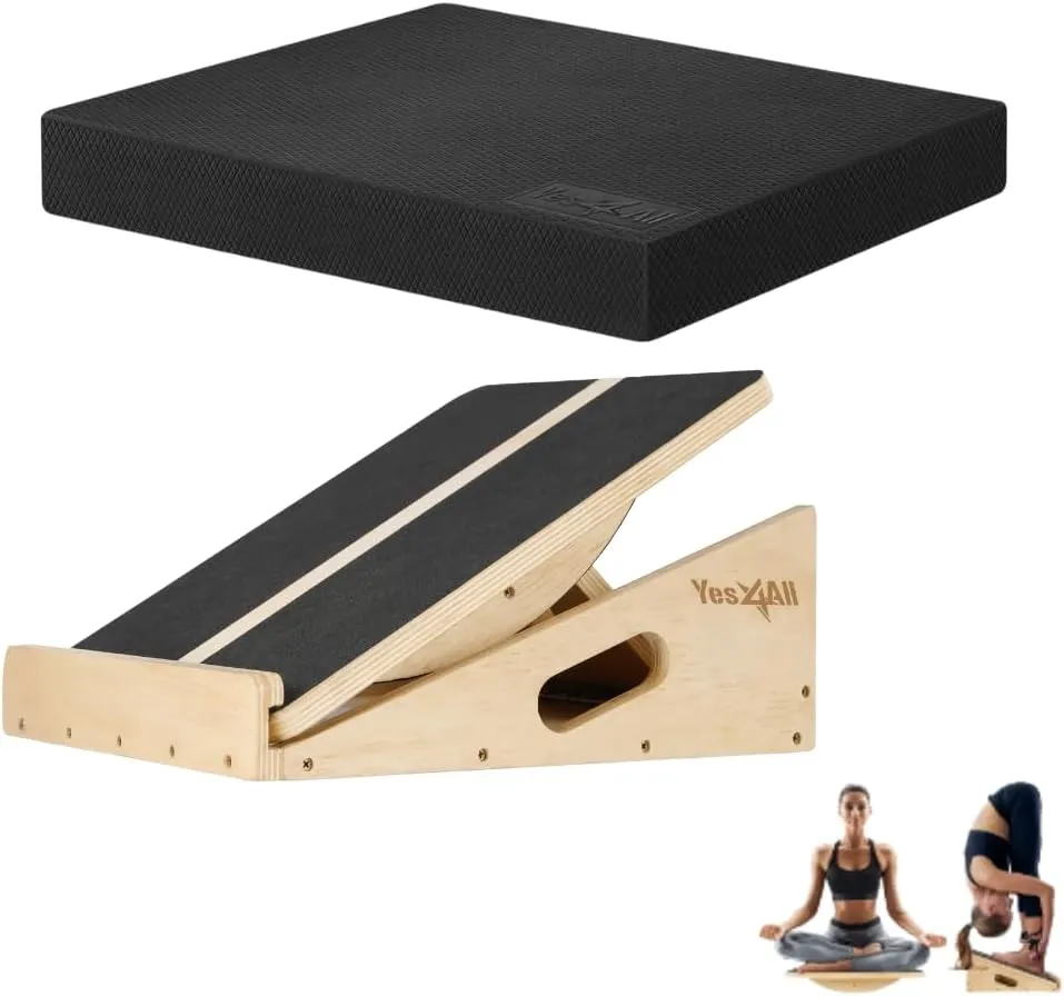 Yes4All Wood Slant board & Balance board (2in1)   Balance Pad XL Black Physical Therapy, Yoga & Stability Training Balance Mat