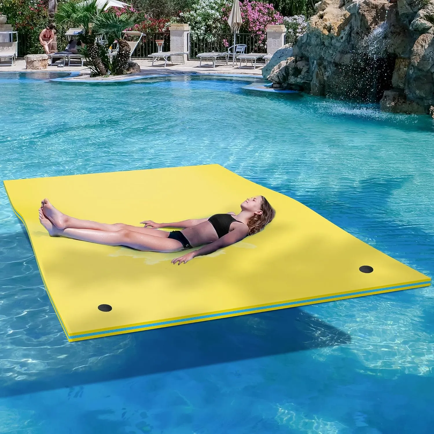 YITAHOME 9' X 6' Lily Pad Floating Mat for Lake and Pool, Portable Outdoor Water Floating Mat, 3-Layer XPE Floating Island for Boat, Beach, Ocean
