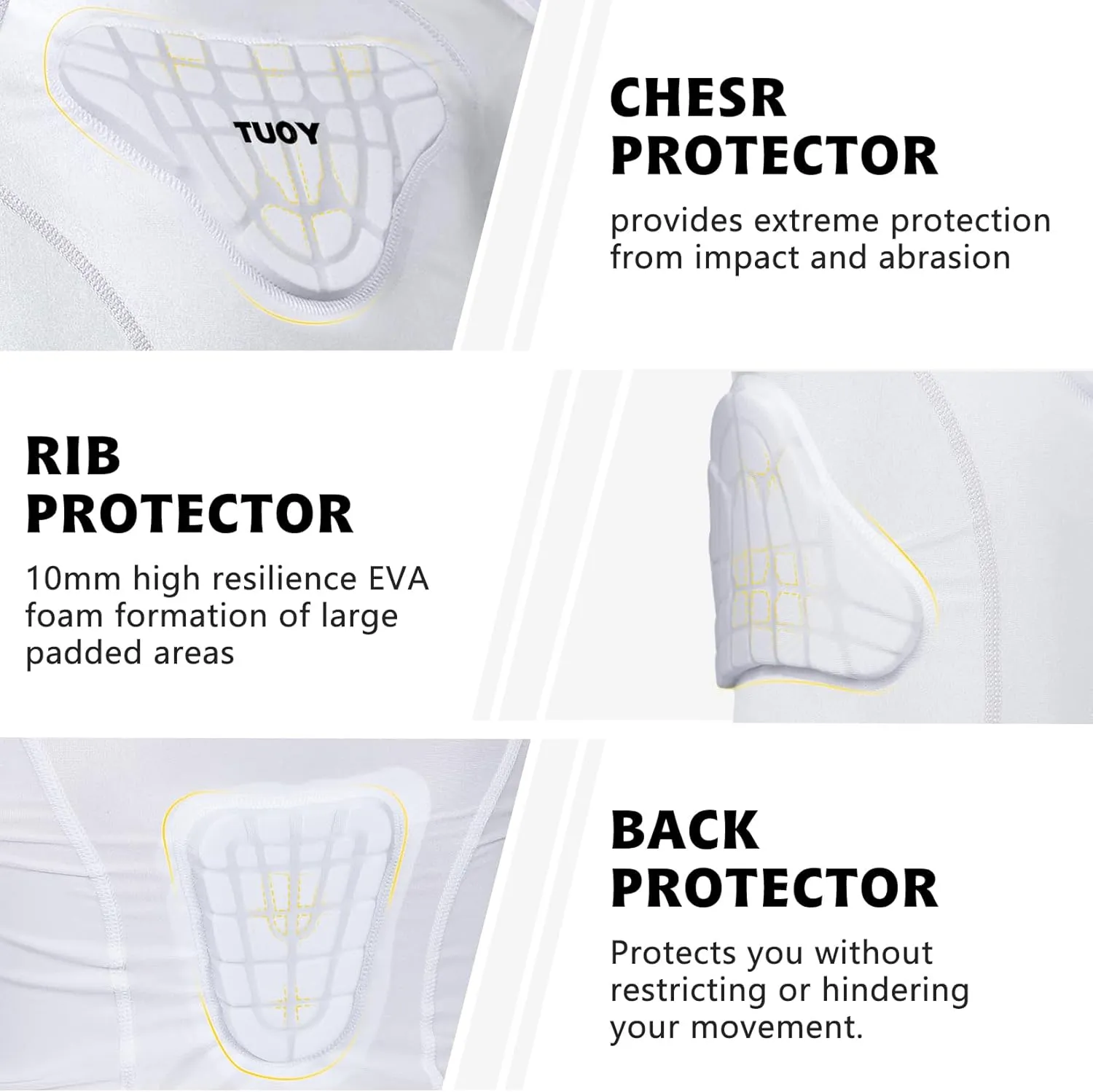 Youth Padded Compression Shirt Vest Rib Chest Protector Football Baseball