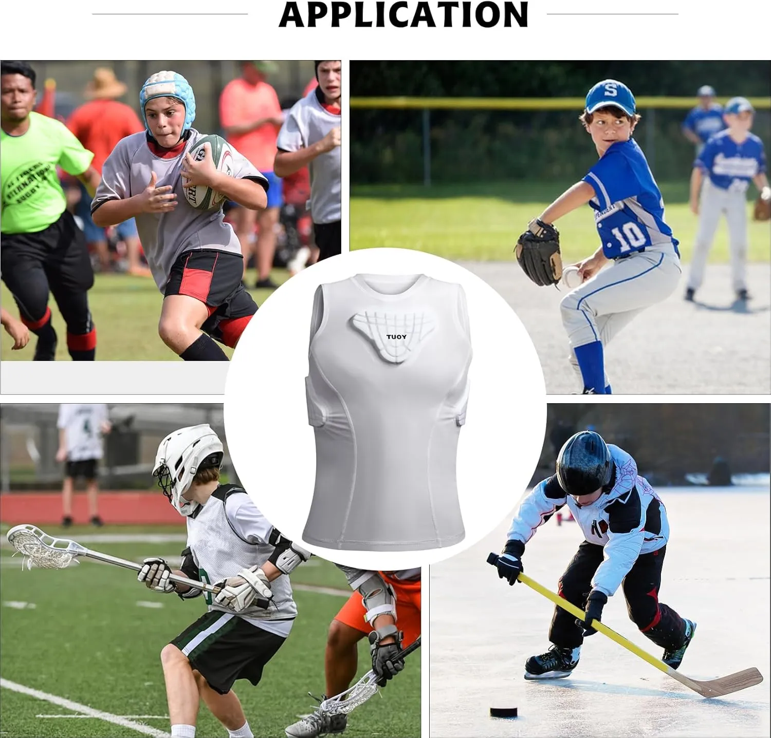 Youth Padded Compression Shirt Vest Rib Chest Protector Football Baseball