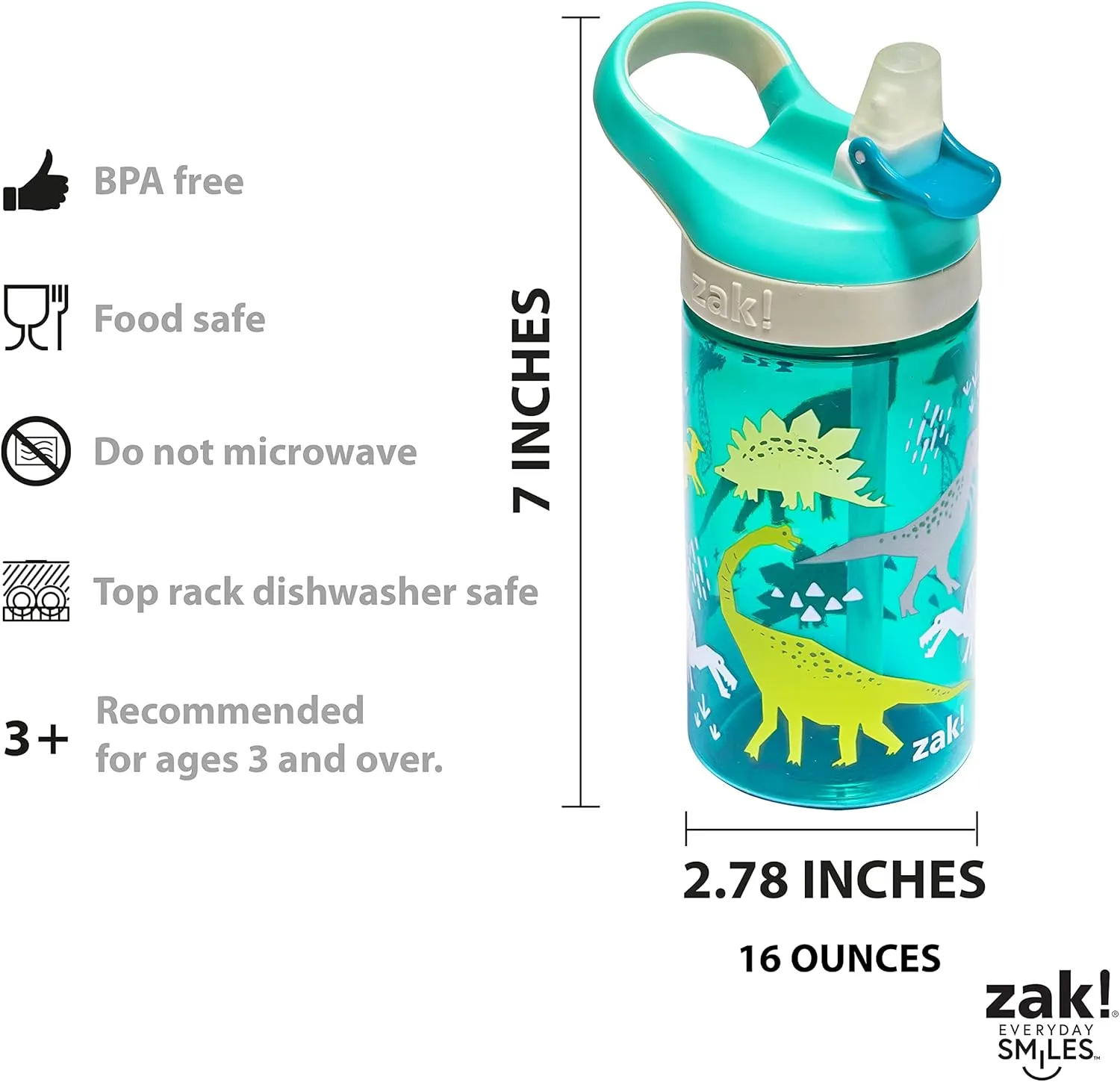 Zak Designs 5-Piece Dinnerware Set, Dinosaur - Durable Plastic & Stainless Steel - Includes Water Bottle, 8-Inch Plate, 6-Inch Bowl, Fork & Spoon - Suitable for Kids Ages 3 