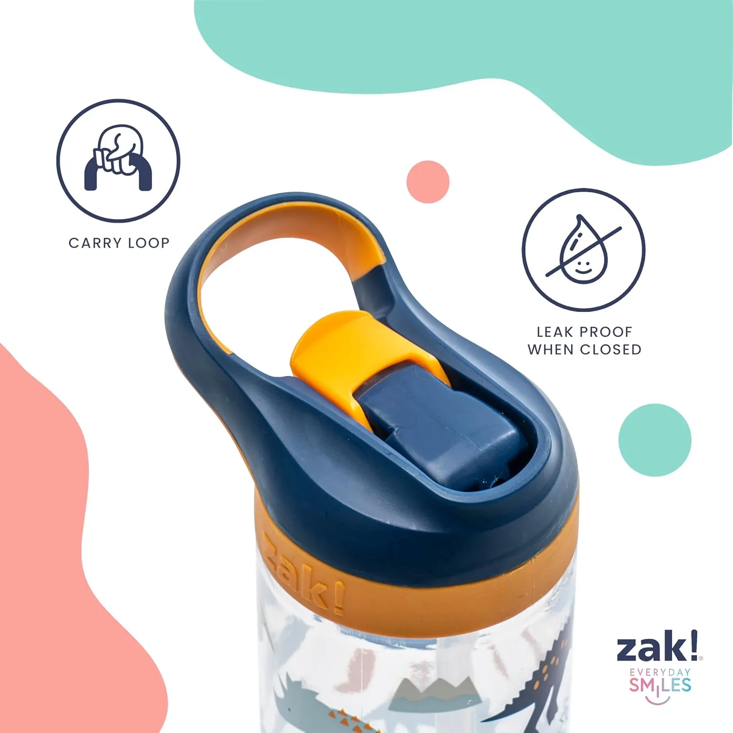 Zak Designs Bluey Atlantic Kids Water Bottle For School or Travel, 16oz Durable Plastic Water Bottle With Straw, Handle, and Leak-Proof, Pop-Up Spout Cover, 2-Pack (Bluey, Bingo)
