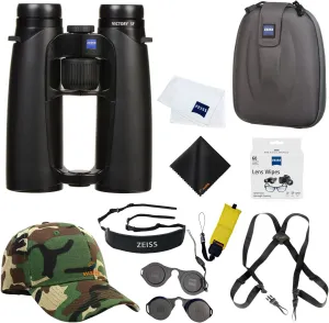 Zeiss 8x42 Victory SF Binoculars for Bird Watching (Black) with Waith Harness Strap, Waith Camo Baseball Hat, Waith Cleaning Cloth, Zeiss Lens Wipes Box and Waith Floating Strap (Yellow) (Bundle Set)